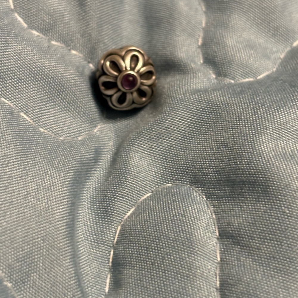 Pandora Silver Flower Bracelet Clip Charm with Purple Accent
